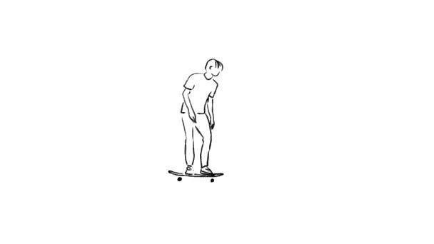 Animación Clásica Dibujada Mano Saltar Sobre Skateboard Rotación Vertical Del — Vídeo de stock