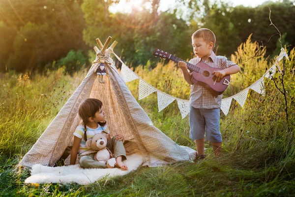 Kinder in der Lodge über die Natur — Stockfoto
