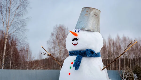 Bonhomme Neige Extérieur Mignon Nouvel Enneigé Plaisir Noël — Photo