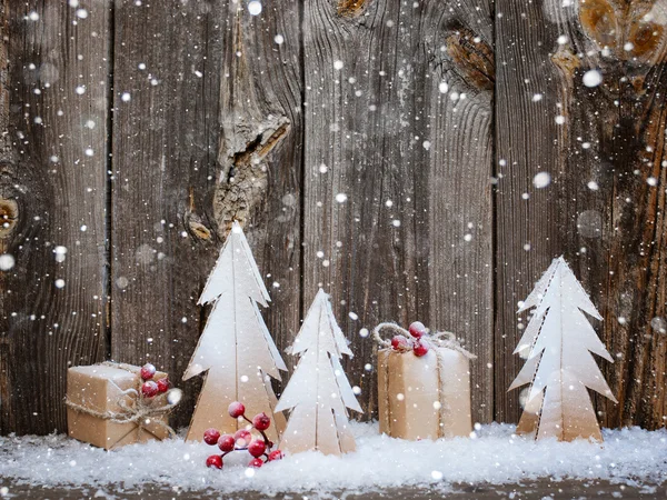 Christmas decoration over wooden background — Stock Photo, Image