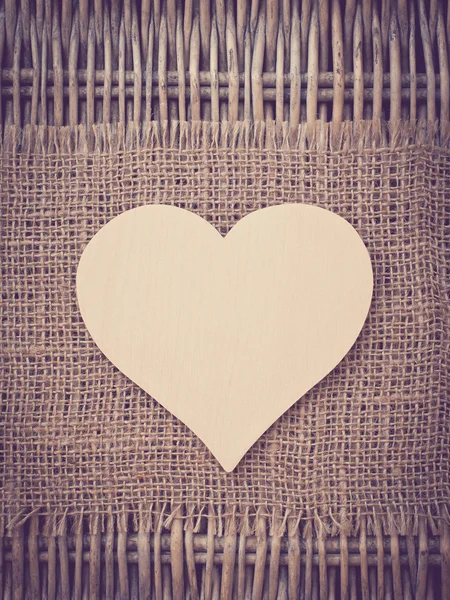 Blank wooden heart on fabric background — Stock Photo, Image