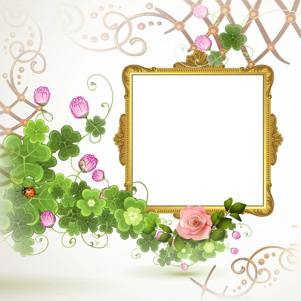 Gouden frame met rozen op witte achtergrond — Stockvector