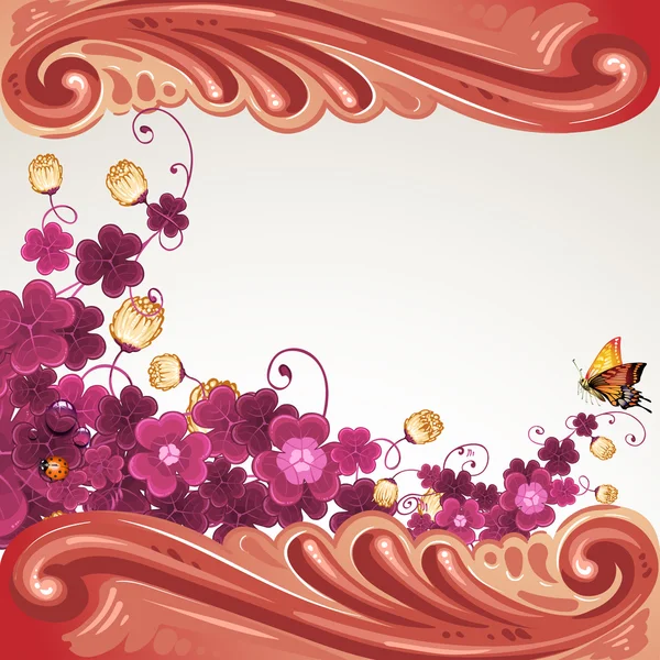 Барокко рамка с цветами и бабочкой — стоковый вектор