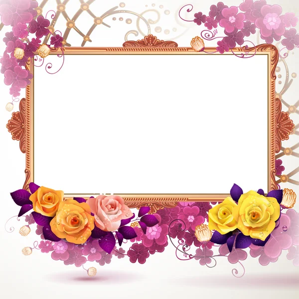 Golden frame with flowers — Stock Vector
