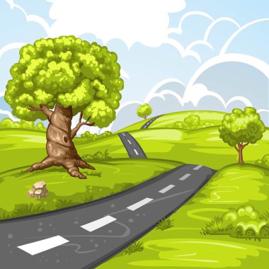 Ağaçlarla ve yollarla dolu bahar manzarası