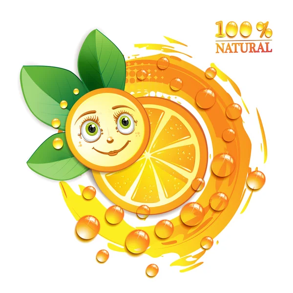 Orange slices with leafs and a smiley face — Stock Vector