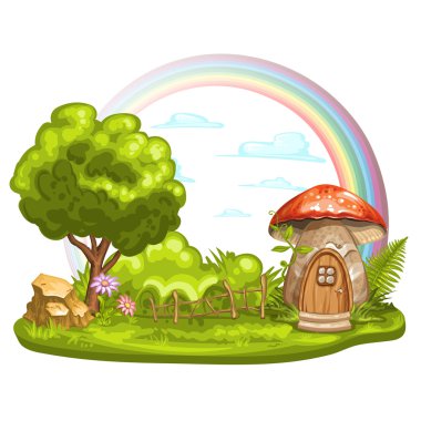 Mantar yapılan gnome için ev yeşil glade