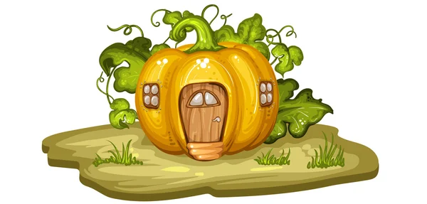 Cartoon house for gnome made from pumpkin — Stock Vector