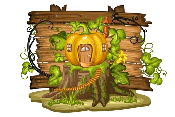 Maison de dessin animé pour gnome à base de citrouille — Image vectorielle