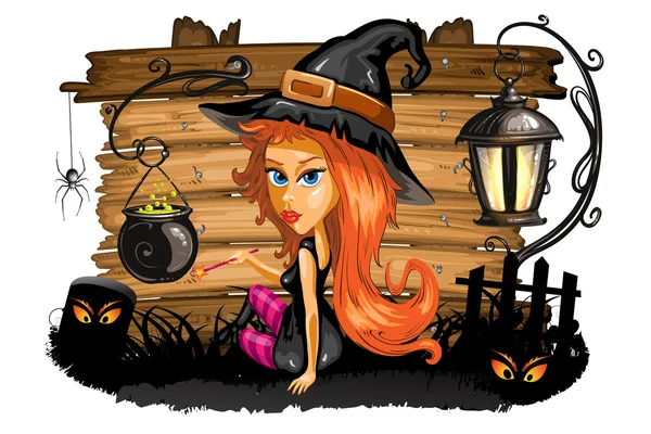 Witch preparing a potion — Stock Vector