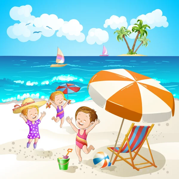 Enfants jouant à la plage — Image vectorielle