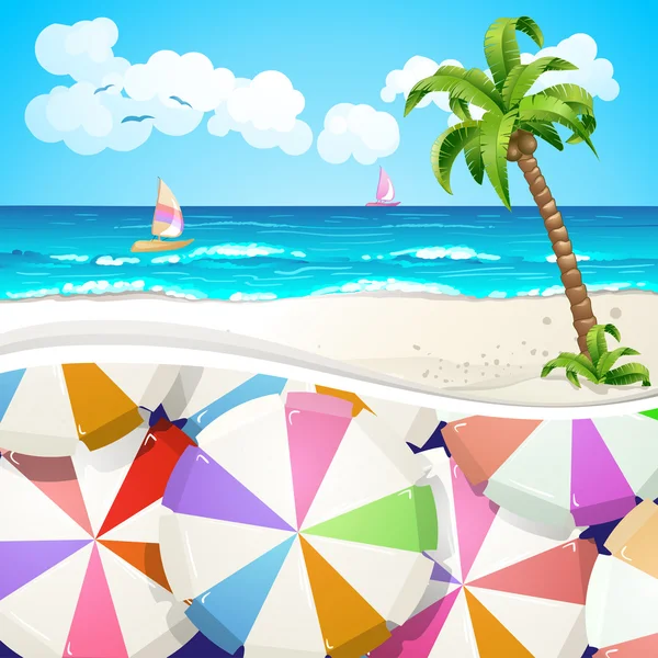 Summer beach covered with umbrella background — Stock Vector