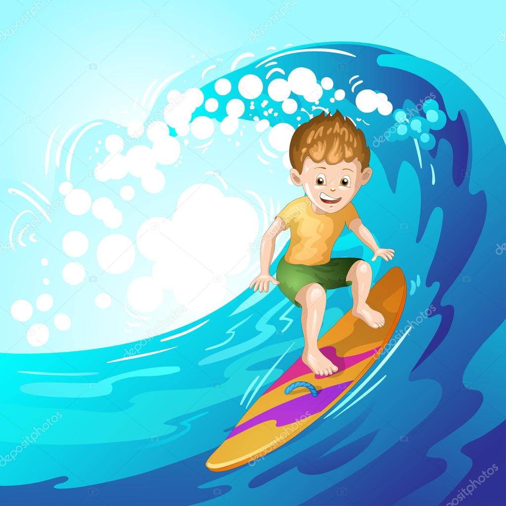 Surfer catching waves