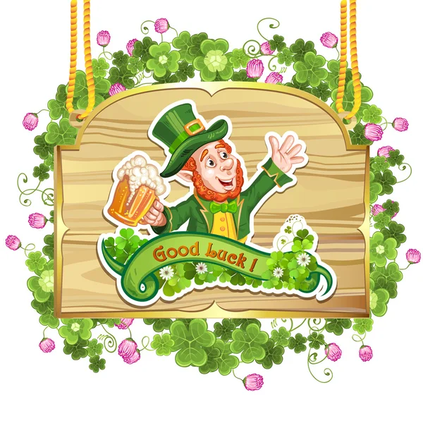 Feliz Leprechaun Beber Cerveja Dia de São Patrício —  Vetores de Stock