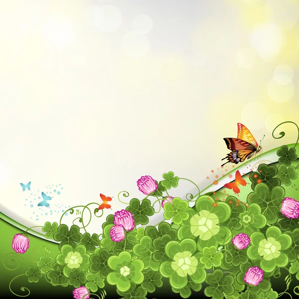 Background with clover and butterflies — Stock Vector