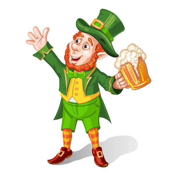 Duende bebiendo cerveza Día de San Patricio Dibujos Animados — Vector de stock