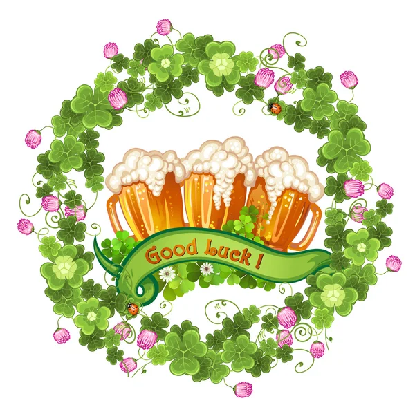 Trèfle et bière pour la Saint Patrick — Image vectorielle