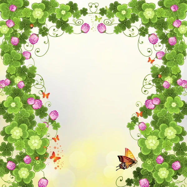 Abstract background with clover and butterflies — Stock Vector