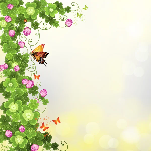 Abstract background with clover and butterflies — Stock Vector