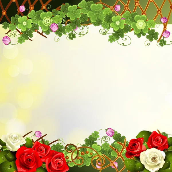 Abstracte achtergrond met klaver en rozen — Stockvector