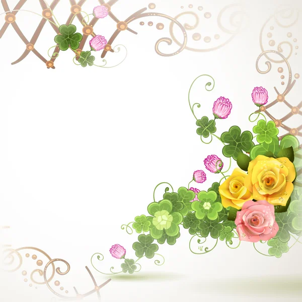 三叶草与玫瑰的抽象背景 — 图库矢量图片