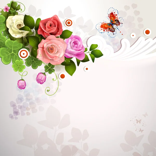 玫瑰与蝴蝶背景 — 图库矢量图片