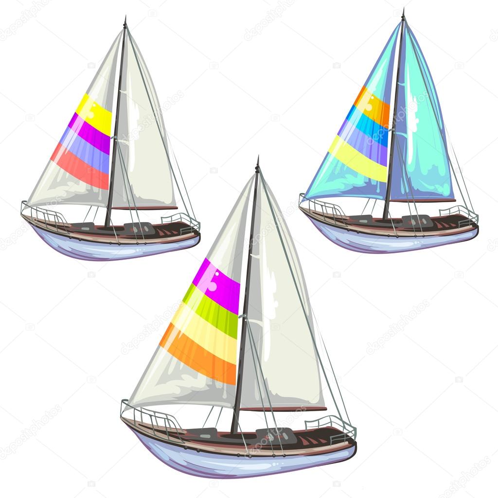 Sailing ship yachts over white background