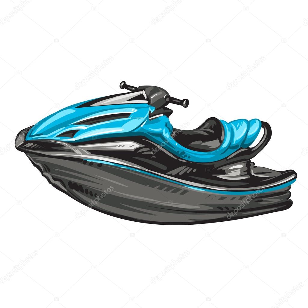 Jet boat, scooter on white background
