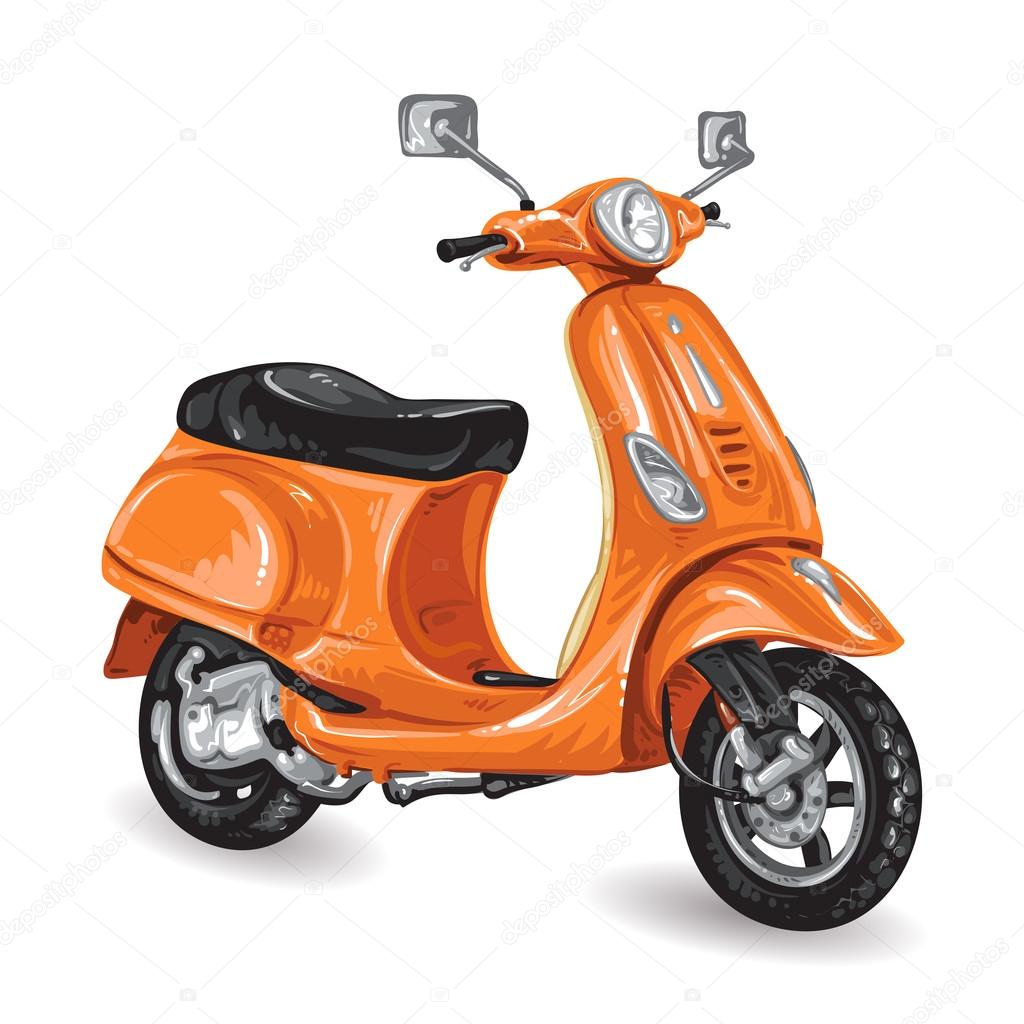 Orange scooter on white background