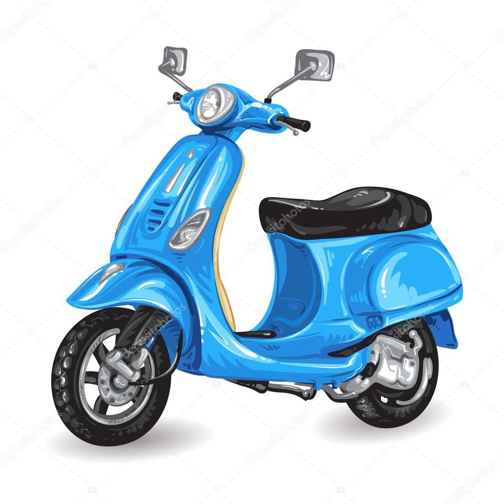 Blue scooter on white background