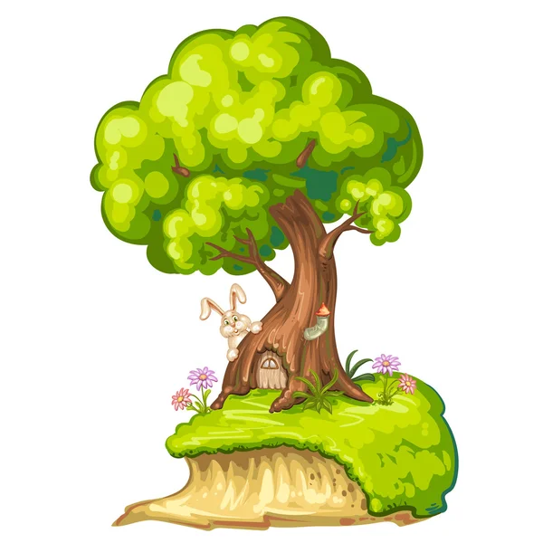 Ілюстрація крупним планом дерева з будинком для гнома — стоковий вектор