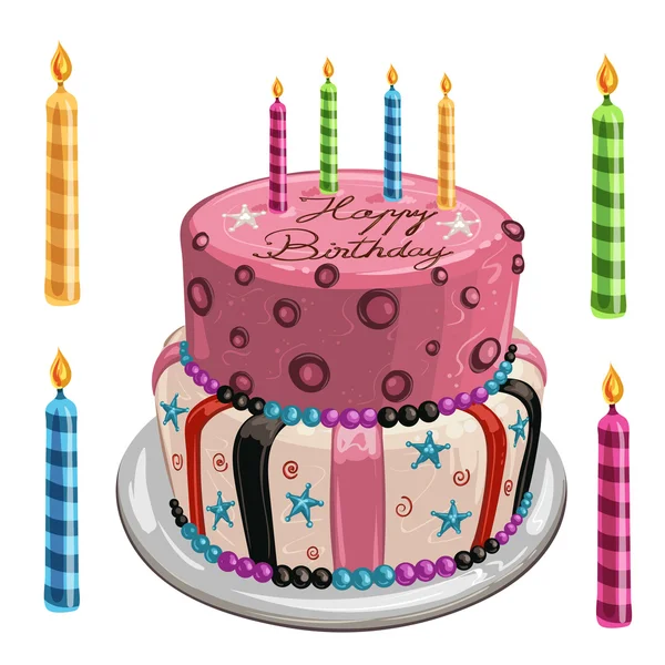 Gâteau d'anniversaire décoré — Image vectorielle