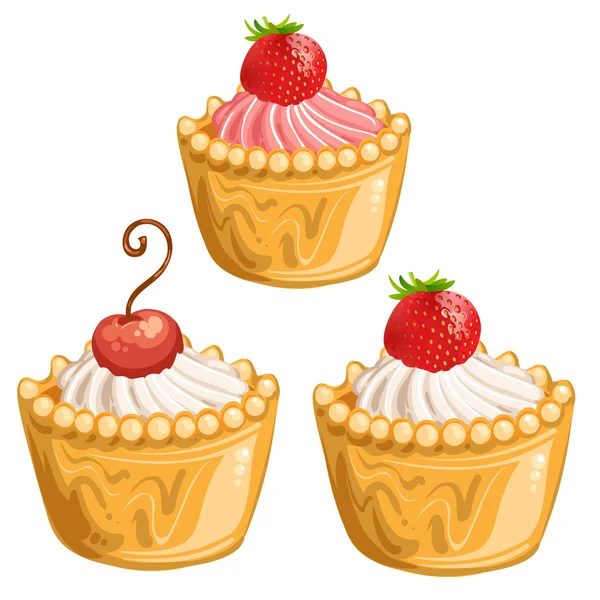 Pedaços de bolo com cerejas e morango — Vetor de Stock