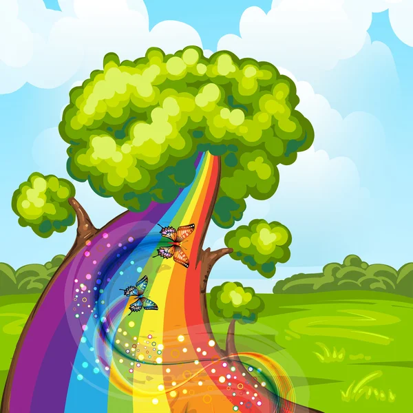 Illustration d'un gros arbre avec arc-en-ciel — Image vectorielle