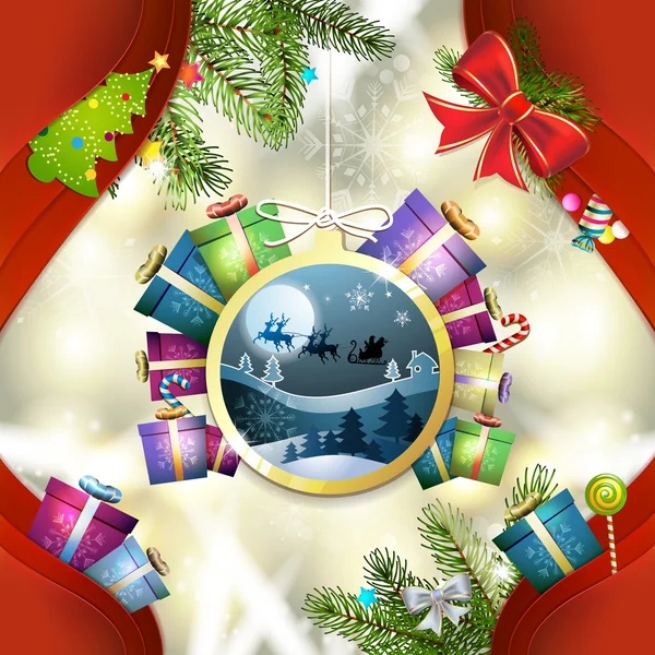 Santa sleigh in hanging ball shape — Stock Vector