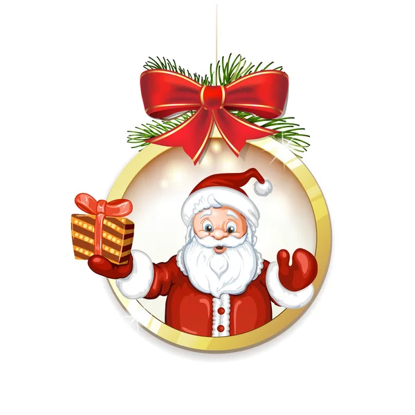 Mignon dessin animé d'un Père Noël tenant une boîte-cadeau — Image vectorielle