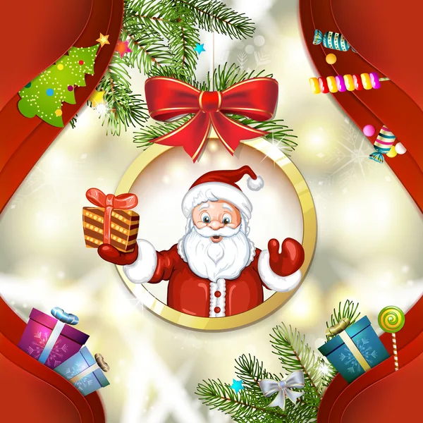 Cute cartoon van een Santa Claus houden een doos van de gift — Stockvector