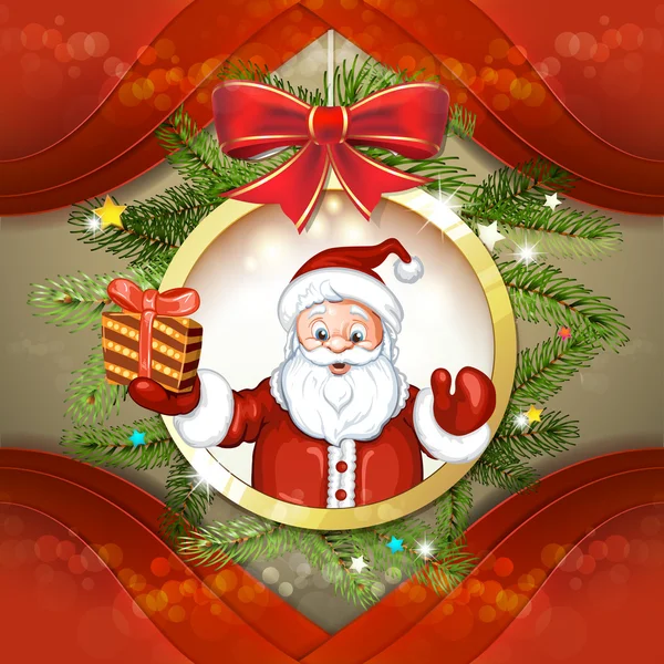 Cute cartoon van een Santa Claus houden een doos van de gift — Stockvector