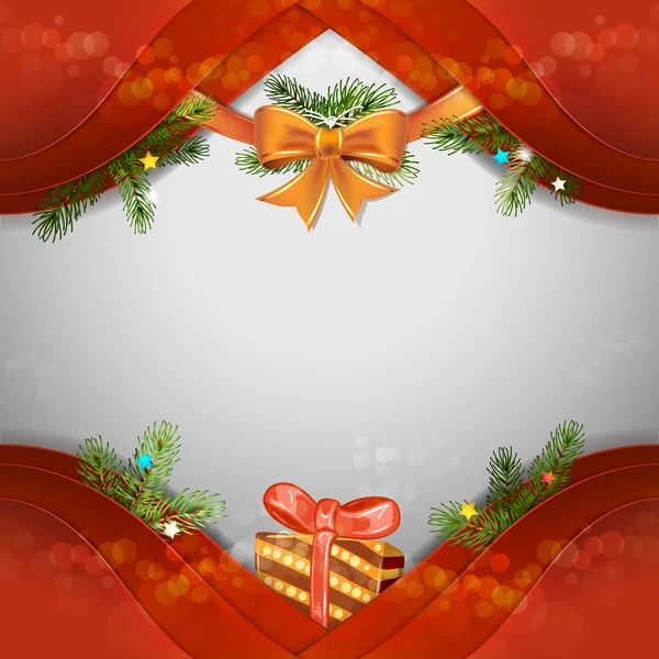 Christmas background with pine tree and gift box — Stock Vector