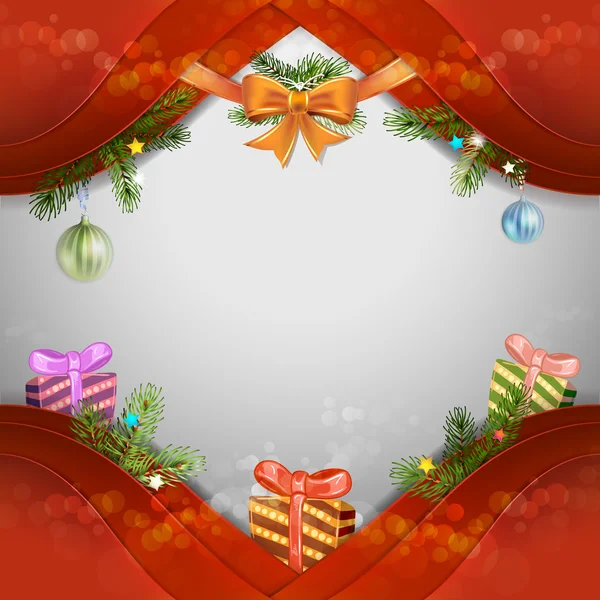 Fondo de Navidad con pino y caja de regalo — Vector de stock