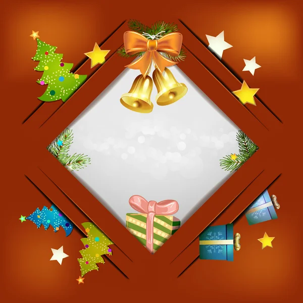 Weihnachten Hintergrund mit Glocke und Geschenk — Stockvektor