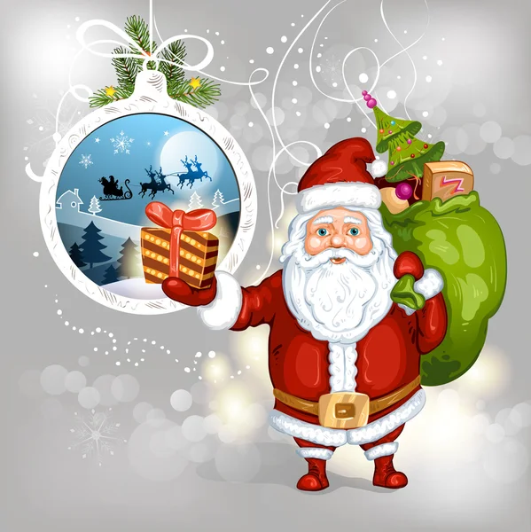 Cartoon Santa Claus with gifts — Stock Vector
