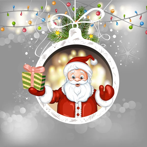 Cute cartoon of a Santa Claus holding a gift box — Stock Vector