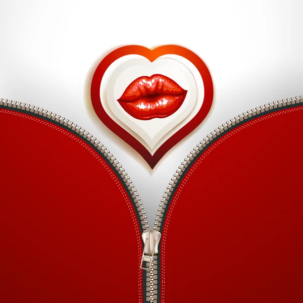 Belles lèvres féminines brillantes avec fermeture à glissière métallique — Image vectorielle