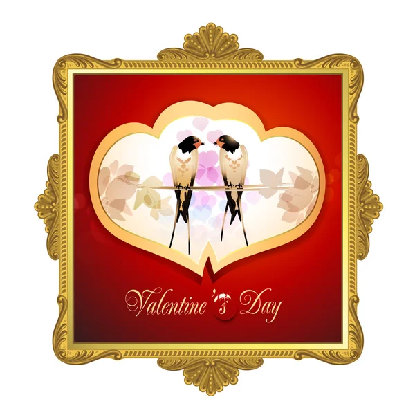 Valentine's day frame with two swallows — Stock Vector