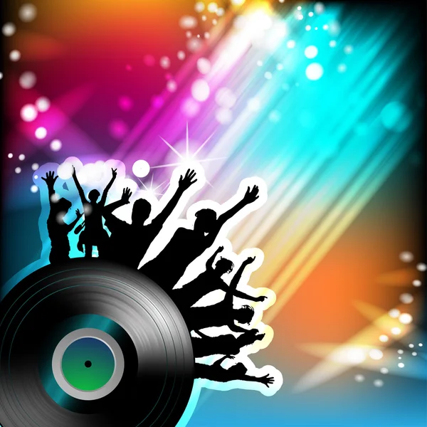 Vinyl record with dancing silhouettes — Stock Vector