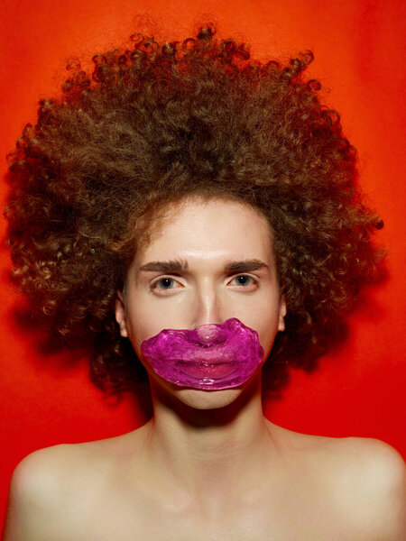 Male Model Curly Hair Posing Studio Stock Picture
