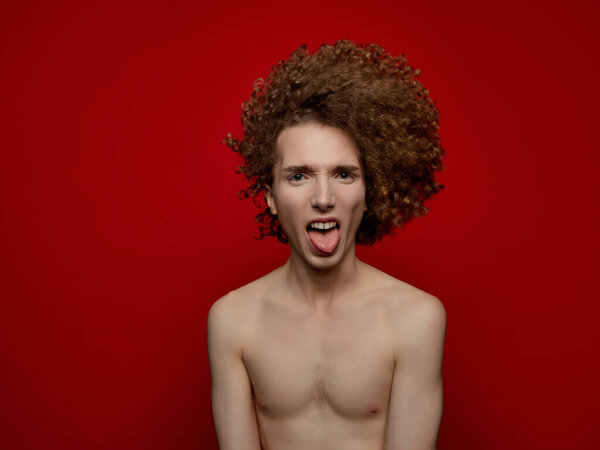 Male Model Curly Hair Posing Studio Royalty Free Stock Images