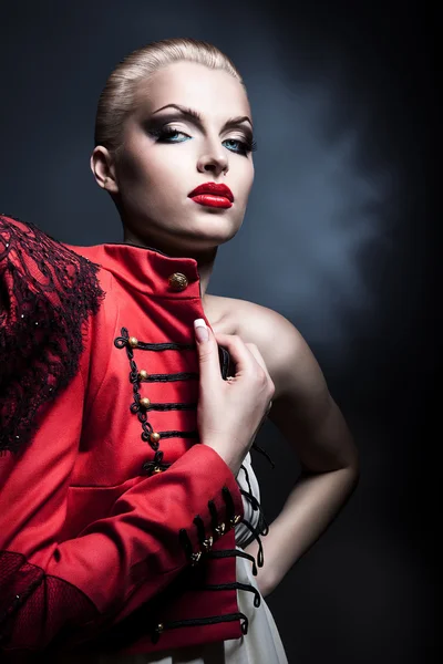 Woman in red with red lips — Stock Photo, Image