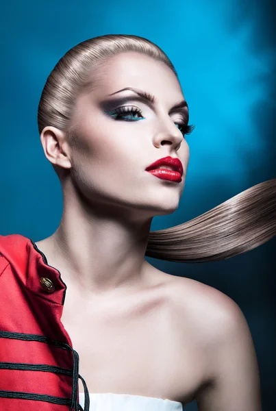 Woman with red lips and long tail — Stock Photo, Image